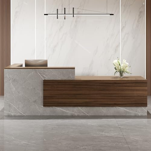 Heliosrider Empfangstheke Rezeption L-Förmiger Rezeptionstheke Empfangstisch Einfach Moderner Empfangstresen,Supermarkt Convenience Store Beauty Salon Friseur Kassentheke Büromöbel(Braun B,R-78.74)