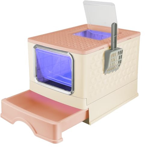 Maison de Toilette Gat,grande contenitore per lettiera per gatti, con paletta per lettiera autogovernante, disinfezione UV, 52 x 39 x 39 cm, sterilizzazione, giallo