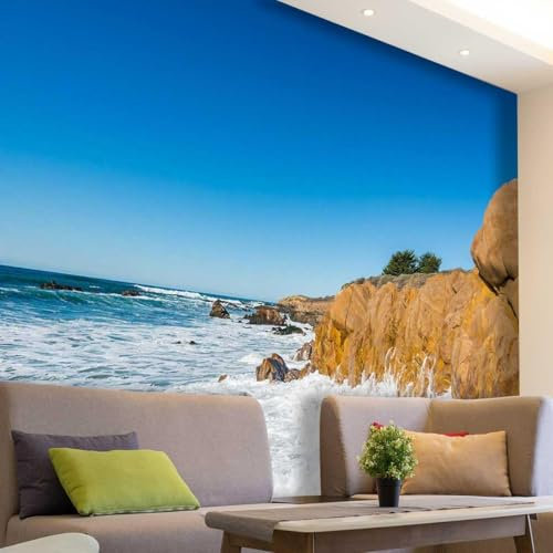 Fotomurales Decorativos Pared Montañas y Mares 200x140 cm Papel Pintado Tejido No Tejido Vista Al Mar Fotomural 3D Mural Paredes Papel Tapiz Decoración Salón o Dormitorio a.7098