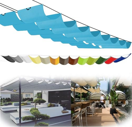 Retráctil Toldo Toldo Retráctil Impermeable Rectangular con Diseño Ondulado, Protección UV y Resistente al Desgarro para Pérgola, Patio, Jardín, Toldo Deslizante de Repuesto (Ciel Bleu,1x5m)