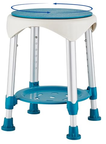 KSITEX Taburete De Ducha,Asiento De Ducha Giratorio 360°con Patas De Goma Antideslizantes,Taburete Giratorio Mejorado para Personas Mayores,Silla De Baño Ajustable en Altura en 6 Niveles con Estante
