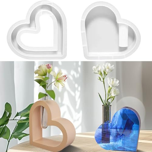 2 Pezzi Stampi in Silicone con Provette Acriliche, Stampo Silicone per Resina a Cuore, Stampo per Resina Epossidica con 2 Provette Idroponiche per Piante e Talee, Resina per Fai da Te e Artigianato