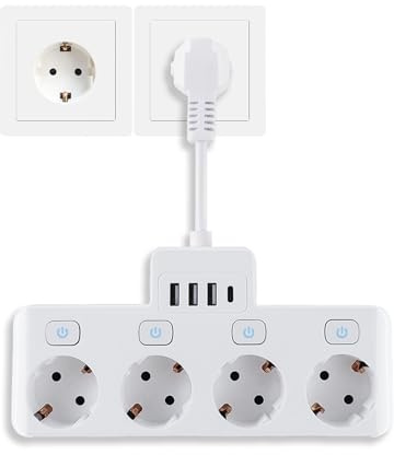Steckdosenleiste mit USB C- Steckdosenadapter 4-Kabel Mehrfachsteckdose Mit 3 USB & 1 Type-C Ladebuchse (5V 3.4A) für zu Hause - Praktischeverteile ohne Kabel mit Hocheffizienter Ladefunktion