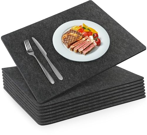 SOSMAR 8 Stück Premium Tischsets Filz 44x32cm - Platzsets Abwaschbar aus 4mm dickem Filz, Platzdeckchen Filzuntersetzer für Esstisch Tischunterlagen (8 Stück/Anthrazit)
