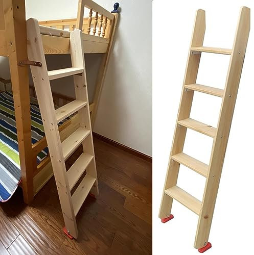200 cm Hölzerne Etagenbettleiter – abgewinkelte 3–8 Stufen Hochbetttreppe für Hochbetten, Schlafsäle und Kabinenetagen mit Hardware und Gummimatte – & sicheres Design