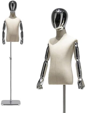 Kinder-Schaufensterpuppe, Schaufensterpuppen-Torso, Schneiderpuppe for Nähen, Schneiderpuppen-Körper mit Metallständer, Höhenverstellbar, Nähen for Bekleidung, Schals(Silver,110-120cm/43.3-47in)