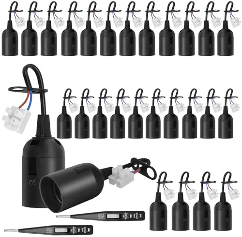 REAQUE -Coffret de 28 douilles de chantier E27, avec 2 testeurs VDE, 60 W max. - Compatible avec les douilles de lampes à incandescence, de chantier et de rénovation (noir)