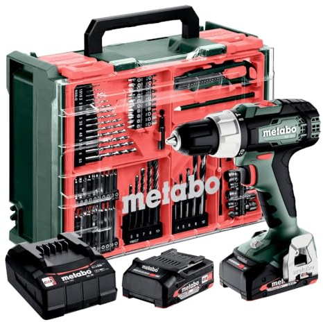 Metabo 614053940 SB 18 L Combi Drill, 2 x 18V 2.0Ah Li-ion, SC 36 Charger, + 78 PCE Accessory Set