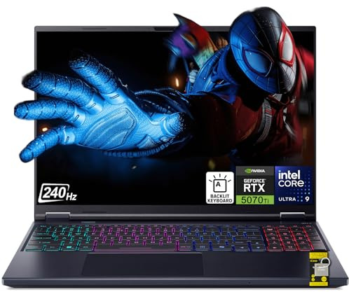 acer Predator Helios Neo 16S AI Ordinateur portable de jeu 16 2560 x 1600 OLED 240 Hz (100 % DCI-P3) Intel 24-core Ultra 9 275HX 32 Go DDR5 1 To SSD GeForce RTX 5070 Ti GDDR7 DLSS4 (jusqu'à 992 AI