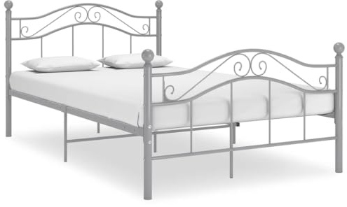 YNGBHFNOP Bettgestell Grau Metall 120x200 cm Doppelbett Stahlrohr Lattenrost Schlafzimmer Möbel Einzelbett Überlänge Pulverbeschichtet Stabil Robust Wohnzimmer Gästezimmer