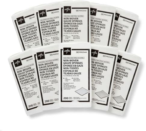 Medline Caring Non-Woven Non-Sterile Gauze Sponge, 4 x 4, 4-Ply (10 Packs of 200)