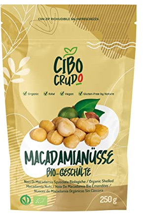 Nueces de Macadamia Enteras Bio - 250g. Nueces sin Cáscara Crudas sin Tostar o Saladas. Ricas en Sales Minerales Fibras y Carbohidratos. Puro y Natural. Macadamia Nuts.