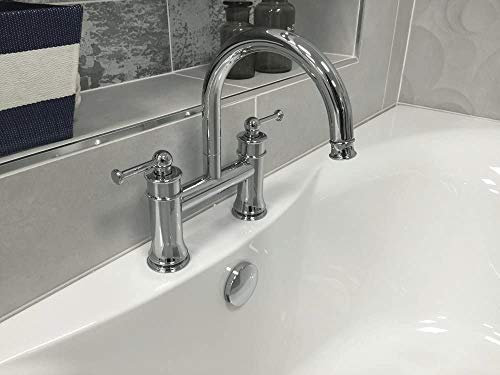 Spoutford Bathroom Traditional Crane Long Spout Bath Filler Mixer Tap Solid Brass Chrome Plated