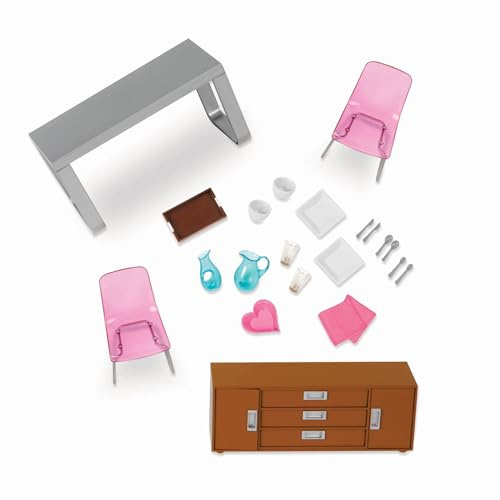 Lori - Moderna Dining Set – Esszimmer-Set für Mini-Puppen – Puppenhausmöbel für 15 cm große Puppen – Tisch, Stühle, Zubehör – Spielzeug für Kinder – Ab 3 Jahren