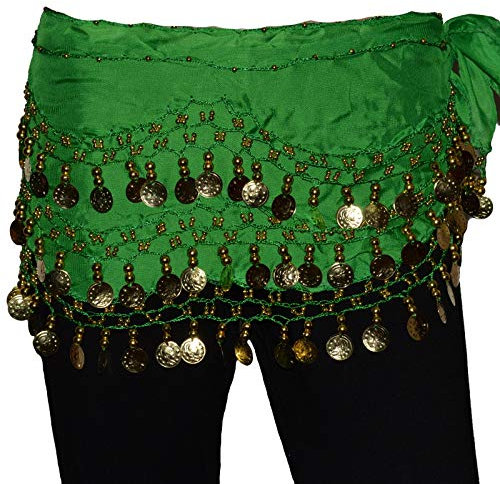 Tanzbekleidung & Accessories Bauchtanz Chiffon Hüfttuch Münzgürtel Bauchtanzgürtel Belly Dance Karneval (ca. 142 Münzen, Grün)