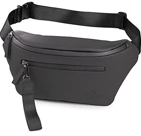 The Friendly Swede Bauchtasche Damen, Herren - Stylisch Gürteltasche Fanny Pack, Hüfttasche, Waist Bag VRETA Bum Bag Schwarz Matt