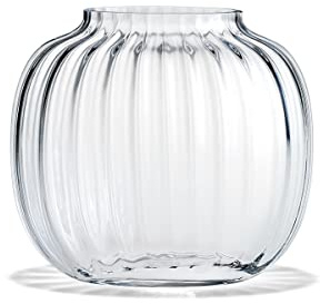 Holmegaard Oval Vase H17.5 Primula Optical Pattern Hand Blown Glass, Clear