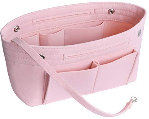 HyFanStr Taschenorganizer Filz Bag in Bag Tasche Organizer, Innentaschen Handtaschen Organizer für Handtasche mit Griffen und Schlüsselkette, Bag Organizer Rosa Klein