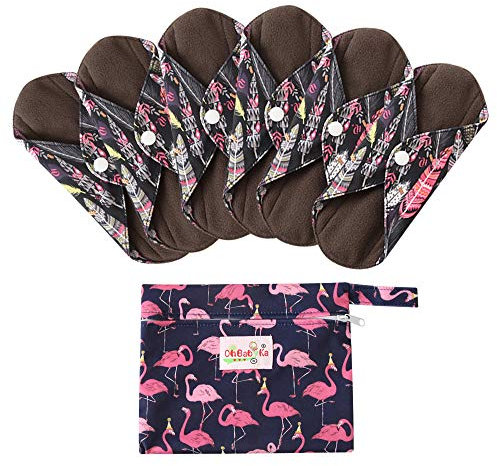 7 Stück/Set Waschbare/Wiederverwendbare Slipeinlagen mit Holzkohle Absorbency Menstruation-Pads Waschbare Stoffbinden, Wiederverwendbare Binden (Mittel- 25cm /10 inch, Schwarz)