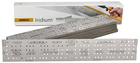 Mirka Schleifpapier Iridium 70x400 mm 140 Loch Korn 400 50 Stk | Premium-Schleifpapier mit mittiger Perforation Klett Korn 400 ideal für Lack Spachtel Grundierung Holz Stahl Kunststoff