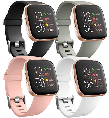 Ouwegaga Weiches Silikon Ersatz Armband Kompatibel für Fitbit Versa Armband/Fitbit Versa Lite Armband/Fitbit Versa 2 Armband, Damen Herren Klein Grau/Schwarz/Pink/Weiß