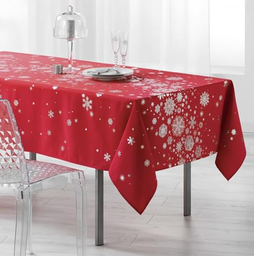 Promo Wäsche, Weihnachts-Tischdecke, rechteckig, schmutzabweisend, 150 x 240 cm, 150 x 300 cm, silberfarben (150 x 240 cm, rot)