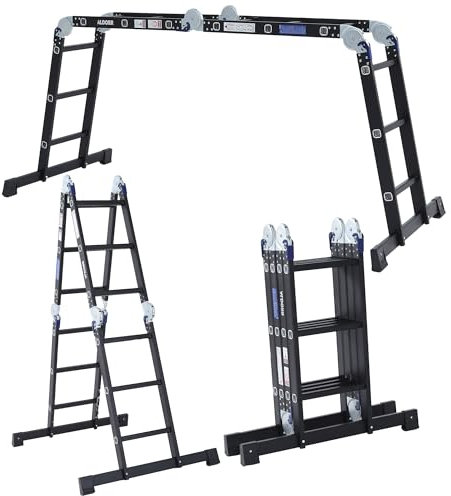 ALDORR 4x3 Profesional Klappleiter mit Plattform - Hochwertiges Aluminium - Vielseitig einsetzbar - Tragfรคhigkeit bis 150 kg - Zusammenklappbar - Sicher und Zuverlรคssig (EN131) - Ausziehbare Leiter