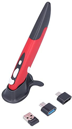 Wireless Optical Mouse Pen, 2.4G USB Wireless Pen Mouse with Adjustable 800/1200/1600DPI, Creativity Extremely Handover Computer Stylus for PC Laptop(Black red)