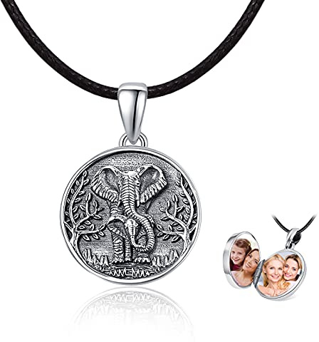 JFASHOP Elefant Medaillon Kette Damen Sterling Silber 925 Anhänger Elefant Tier Schmuck Halskette Geschenke für Mutter Frau Mädchen Kinder