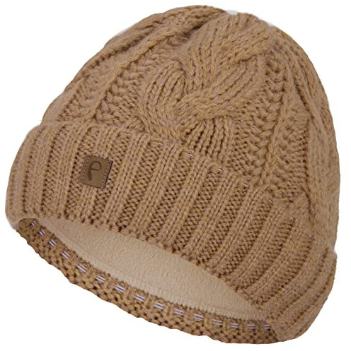 Faera Wintermütze Mütze Damen Beanie Mädchen Zopfmuster Grobstrick Strickmütze Herren Unisex 80, Farbe:Braun