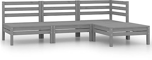 vidaXL Garten Lounge Set 4-TLG., Gartenmöbel Set Sitzgruppe für Garten Terrasse Balkon, Modular Sofa Garnitur Loungemöbel, Massivholz Kiefer Grau