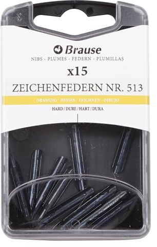 Brause J. Herbin 150513B - Packung mit 15 Zeichnenfedern extra hart, mit sehr feiner Spitze, ideal für Kalligraphie, 1 Box