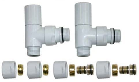baanio - Kit de Válvula y Detentor para Radiador Toallero | Compatible con Tubo de Cobre 15 mm y Multicapa/Pex 16 mm | Detentor 1/2, Válvula Radiador 1/2 | Diversidad de Colores, Blanco