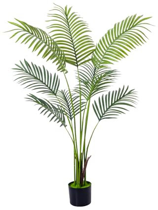 Artificial Golden Cane Palm Tree 4 Feet Faux Plant for Home Decor Indoor Outdoor Faux Areca Palm Tree in Pot for Home Office Perfect Housewarming Gift with Adjustable Trunks