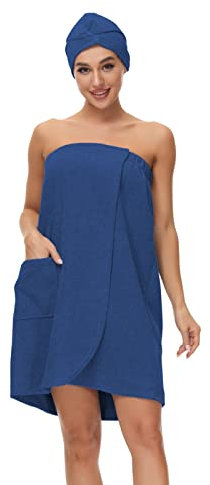 Verve Jelly Women's Spa Wrap Microfiber Lightweight Knee Length Bath Body Wrap Shower Robes with Adjustable Closure Blue XXL