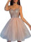 Minetom Abito Donna Elegante Raffinato Principessa Pizzo Floreale Scollatura Vestito da Festa Abiti Vestiti Sera E Cerimonia O Rosa XS