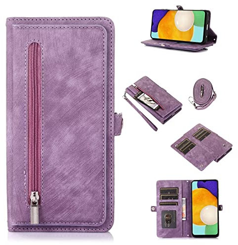 ESONG Cover per Samsung Galaxy A53 5G,CCustodia Portafoglio a Libro in Pelle Flip Cover con Porta Carte/Chiusura Magnetica/Funzione Supporto/Cordino,Viola