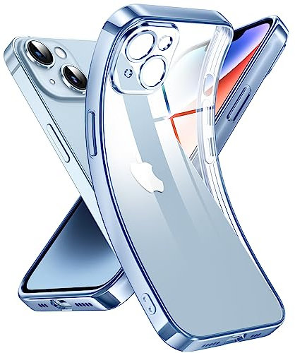 Supdeal Crystal Clear Case for iPhone 14, [Not Yellowing] [Camera Protection] [Military Grade Drop Tested] Transparent Shockproof Protective Phone Case Soft Silicone Slim Cover, 6.1 inch, Blue