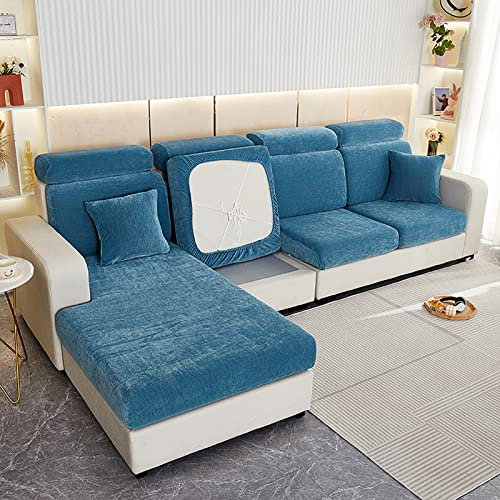 GEBIN Chenille Stretch Sofa Sitzkissenbezug Sofakissenbezug Stretch Kissenbezug 1 Stück Sofakissen Schonbezug Sofasitzbezug Für Sofa Sitzkissen Möbelschutz (Blau,Large 4-sitzer)