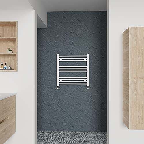 Warmehaus Straight Heated Towel Rail White Radiator 600x600mm | Contemporary Bathroom Ladder Style Radiator, Central Heating, Wall Mounted Towel Warmer, Durable Finish