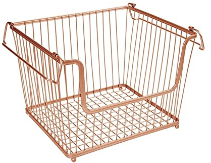 HOMION Large Stacking Basket Storage Veg Rack Stackers Shelf Multi-Purpose Stackable Wire Storage Basket with Carry Handles Kitchen Fruit Stand Stackable Kitchen Storage Display Rack (1)