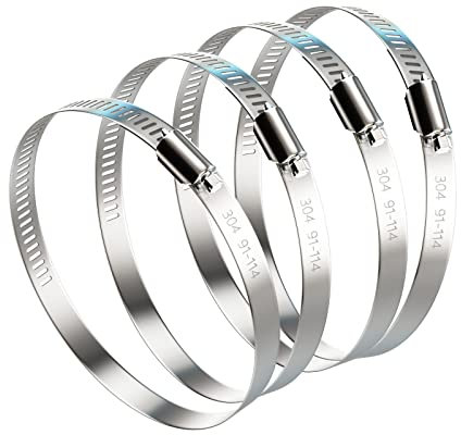 NEBURORA 91-114mm Schlauchschellen, 4 PCS Einstellbare 304 Edelstahl Rohrschellen Schneckenantrieb Schlauchschellen, Schlauchschellen Gelten Für Trockner Entlüftungsluftkanal, Automobil-Tubing