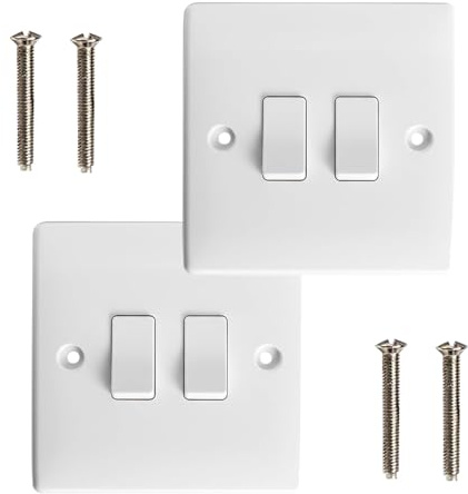 Body-Plus 2 Gang 2 Way Light Switch - White Electric Curved Edge Light Switches with Screws - 250 V A.C, 10AX Double Wall Switch for Home, Office, Industries, Shedes, garages etc (2PCS)