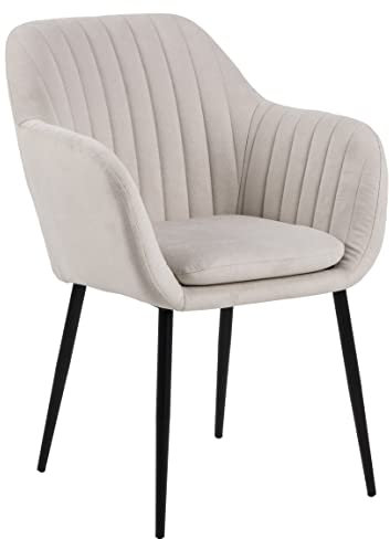 AC Design Furniture Wendy Esszimmerstuhl mit Armlehnen, 1 stk, Beige Küchenstuhl, Polsterstuhl mit Mikrofaserbezug und Schwarzen Metallbeinen, Moderner Esszimmerstuhl im Retro Stil, Esszimmermöbel, H: 83 x B: 57 x T: 61 cm