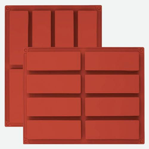 YXHZVON 2 PCS Stampi per Barrette Cereali Rosso, Stampo Rettangolari Silicone 8 cavità, Stampi Rettangolari per Cioccolato, Brownie, Pane di Mais, Cheesecake e Sapone