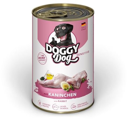 DOGGY Dog Paté Kaninchen Sensitive, 6 x 400 g, Nassfutter für Hunde, getreidefreies Hundefutter mit Lachsöl und Grünlippmuschel, besonders gut verträgliches Alleinfuttermittel, Made in Germany