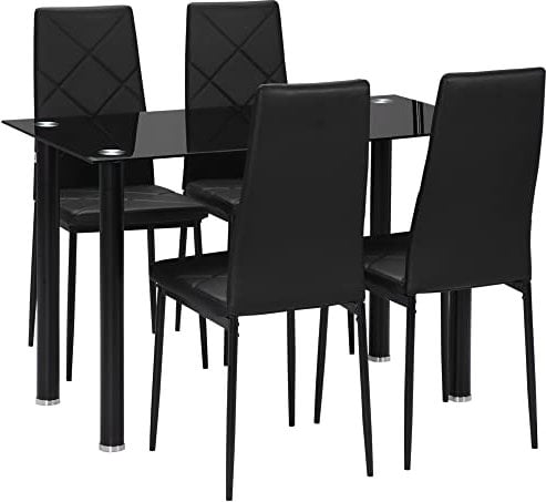 HOMCOM Ensemble de Table à Manger avec 4 chaises, Ensemble de Meubles 5 pièces de Cuisine, Plateau en Verre trempé, Pieds en Acier, Noir
