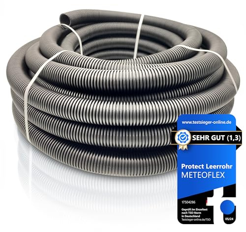 METEOFLEX PROTECT Leerrohr 750N M13 / M16 / M20 / M25 / M32 / M40 / M50 aus HDPE - Wellrohr für Erdreich, Erdverlegung, Außenbereich, Beton - hohe Druck- & Schlagfestigkeit (M32-25m)