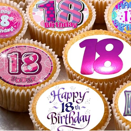 24 18th pink female style edible birthday party Cupcake Cake Toppers Wafer Rice Paper precut decoration
