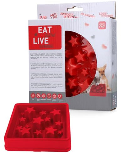 Eat Slow Live Longer Star Feeder XS - 14 x 14 cm - Antischlingnapf - Anti-Kau-Futternapf - Slow Feeder für Hunde - Hundenapf - rutschfest - Futternapf - Geeignet für kleine Hunde - Rot